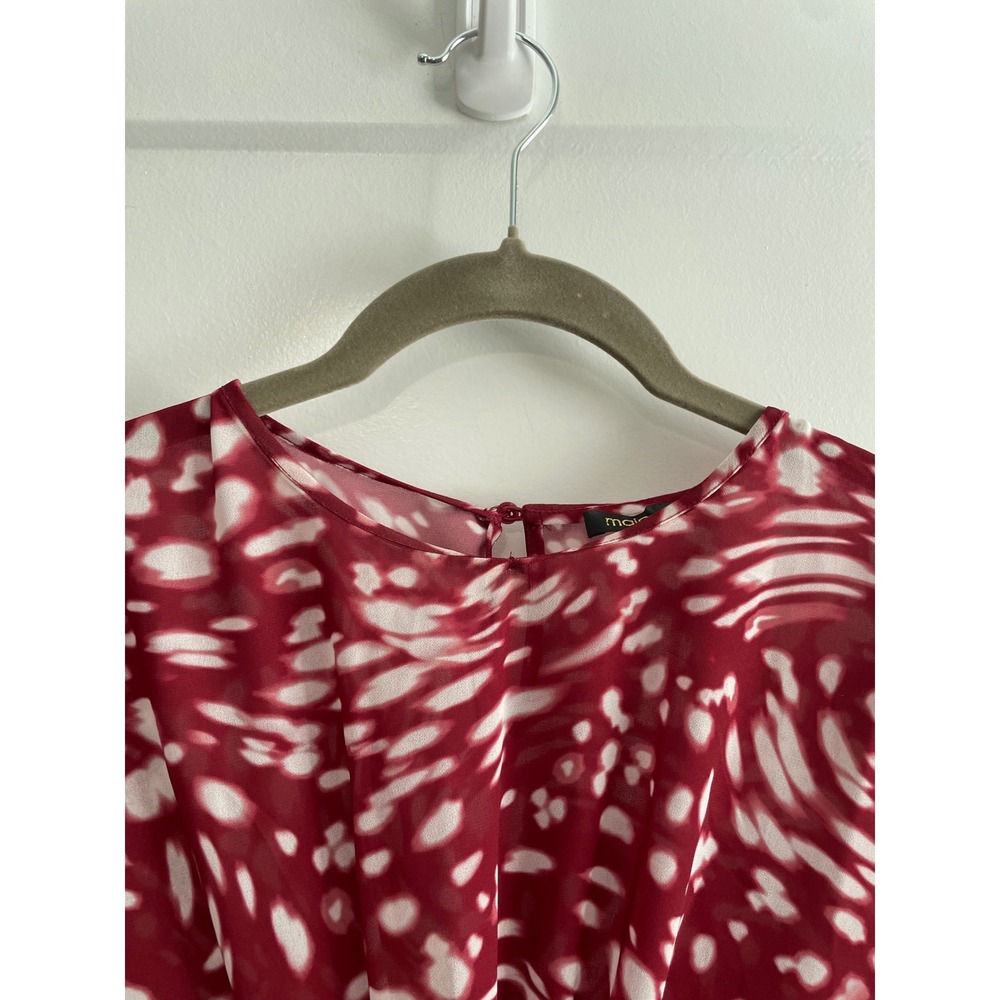Maje Rivole Abstract Print Twist Front Midi Dress Burgundy White Long Sleeve - Picture 4 of 11